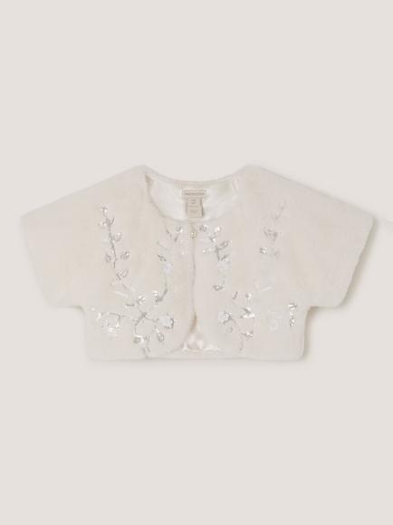 Monsoon Kids' Ellie Faux Fur Cardigan, Ivory, Ivory