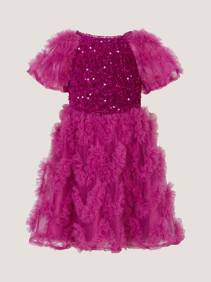 Monsoon Kids' Cora Sequin Party Dress, Magenta, Magenta
