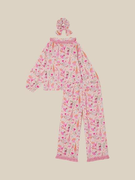 Monsoon Kids' Garden Fairies Long Sleeve Pyjama and Scrunchie Set, Pink, Pink