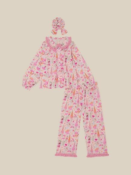 Monsoon Kids' Garden Fairies Long Sleeve Pyjama and Scrunchie Set, Pink - view 2, Pink