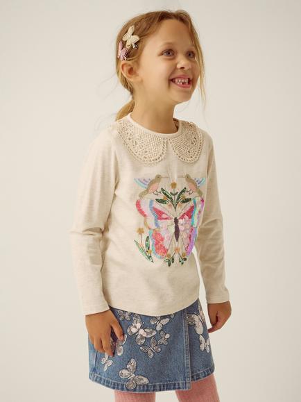 Monsoon Kids' Sequin Butterfly Top, Ivory, Ivory
