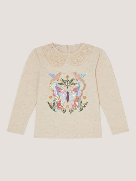 Monsoon Kids' Sequin Butterfly Top, Ivory - view 2, Ivory