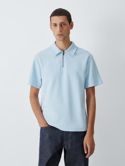 Kin Cotton Rich Textured Half Zip Short Sleeve Polo Shirt, Nantucket Breeze, Nantucket Breeze