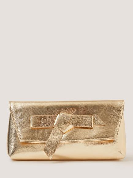 Monsoon Pippa Bow Clutch Bag, Gold, Gold