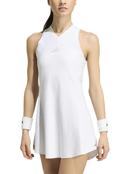 adidas V Neck Sleeveless Tennis Dress, White, White