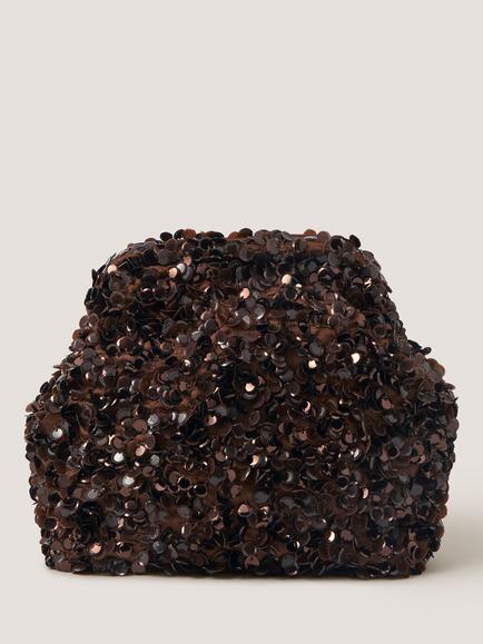 Monsoon Kira Sequin Clutch Bag, Chocolate, Chocolate