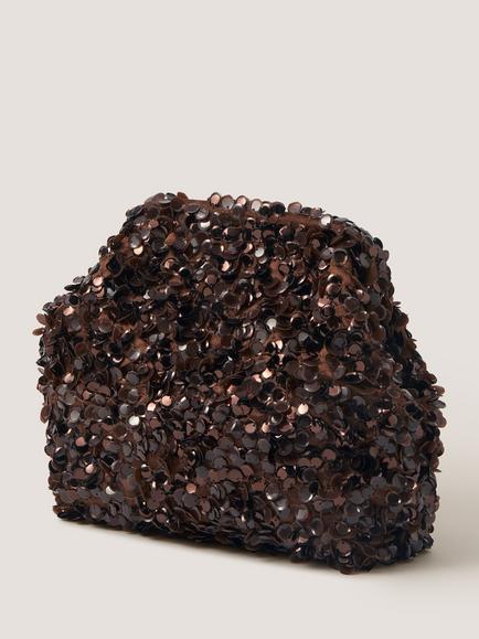 Monsoon Kira Sequin Clutch Bag, Chocolate - view 2, Chocolate