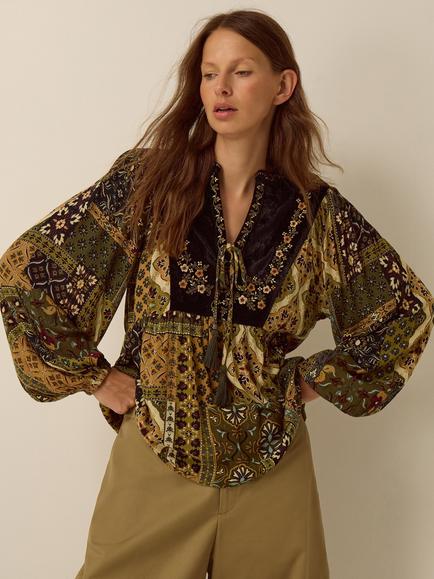 Monsoon Laoise Floral Print Top containing LENZING™ ECOVERO™ Viscose, Khaki, Khaki