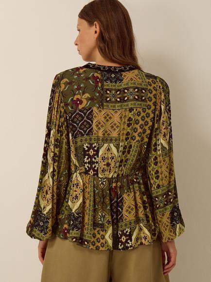 Monsoon Laoise Floral Print Top containing LENZING™ ECOVERO™ Viscose, Khaki - view 2, Khaki