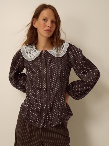 Monsoon Shae Spot Print Blouse, Chocolate, Chocolate