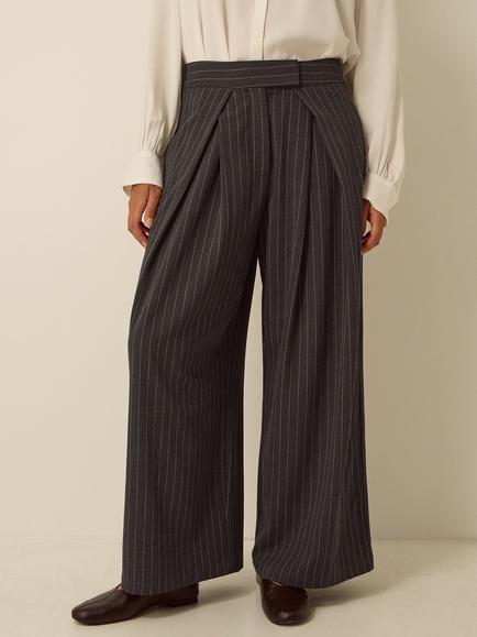Monsoon Ambar Pinstripe Wide Leg Trousers, Charcoal, Charcoal