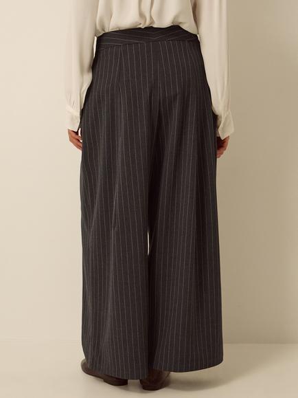 Monsoon Ambar Pinstripe Wide Leg Trousers, Charcoal - view 2, Charcoal