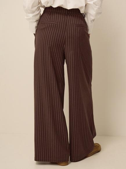 Monsoon Jen Pinstripe Wide Leg Trousers, Chocolate - view 2, Chocolate