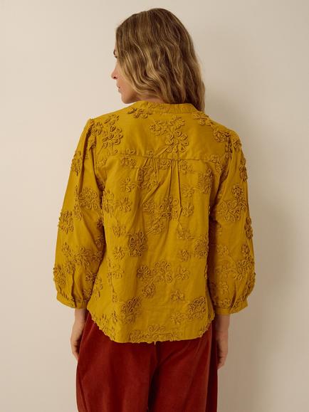 Monsoon Blair Cotton Embroidered Shirt, Ochre - view 2, Ochre