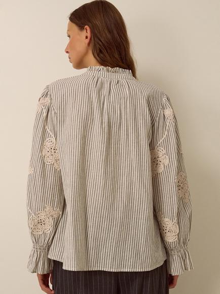 Monsoon Iris Caronelli Striped Embroidered Shirt, Ivory - view 2, Ivory
