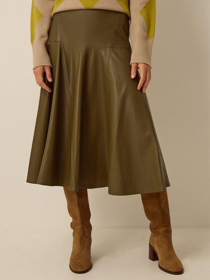 Monsoon Dianne Faux Leather Skirt, Green, Green