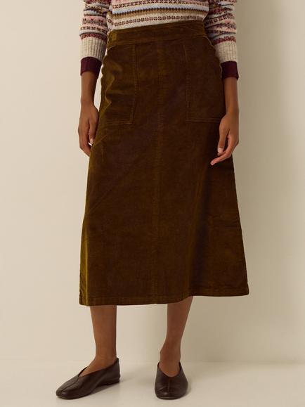 Monsoon Malika Corduroy A-Line Midi Skirt, Chartreuse, Chartreuse