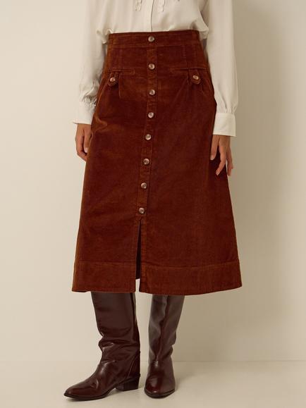 Monsoon Nicky Corduroy A-Line Midi Skirt, Cognac, Cognac