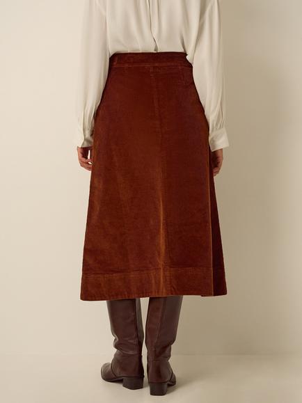 Monsoon Nicky Corduroy A-Line Midi Skirt, Cognac - view 2, Cognac