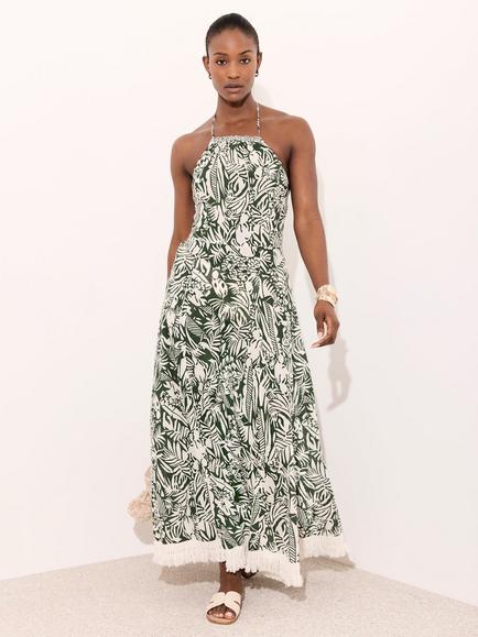 Mint Velvet Halterneck Maxi Dress, Green/Multi, Green/Multi