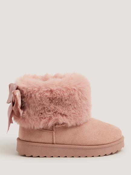 Monsoon Kids' Velvet Bow Ankle Boots, Pink, Pink