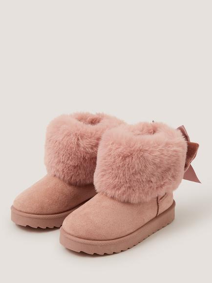 Monsoon Kids' Velvet Bow Ankle Boots, Pink - view 2, Pink