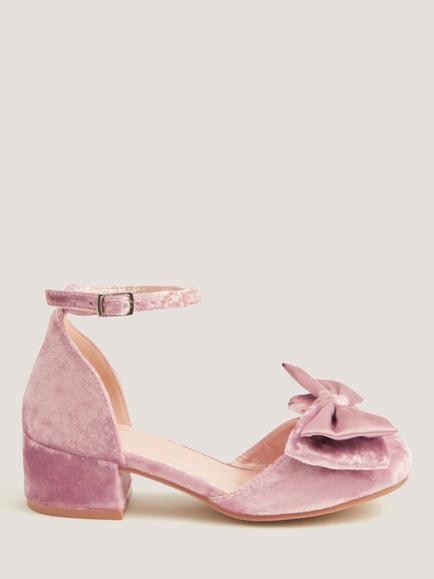 Monsoon Kids' Velvet Oversized Bow Block Heel Sandals, Pink, Pink