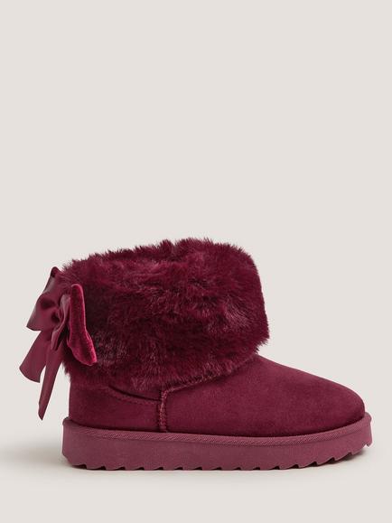 Monsoon Kids' Velvet Bow Ankle Boots, Burgundy, Burgundy