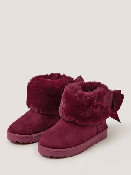 Monsoon Kids' Velvet Bow Ankle Boots, Burgundy - view 2, Burgundy