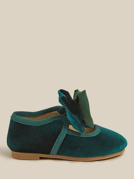 Monsoon Baby Bow Velvet Walker Shoes, Green, Green