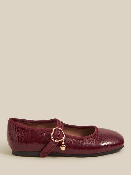 Monsoon Kids' Patent Mary Jane Ballet Flat Shoes, Burgundy, Burgundy