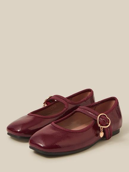 Monsoon Kids' Patent Mary Jane Ballet Flat Shoes, Burgundy - view 2, Burgundy