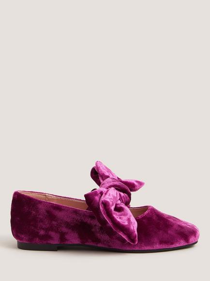 Monsoon Kids' Bow Strap Velvet Mary Jane Ballet Flat Shoes, Purple, Purple