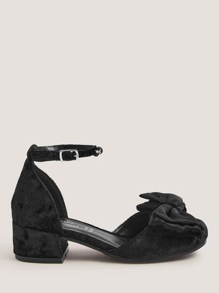 Monsoon Kids' Embellished Bow Velvet Two Part Heeled Shoes, Black, Black