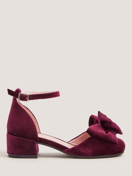 Monsoon Kids' Velvet Ankle Strap Block Heel Sandals, Burgundy, Burgundy