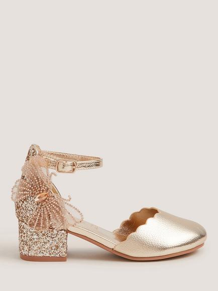 Monsoon Kids' Scallop Butterfly Block Heel Sandals, Gold, Gold