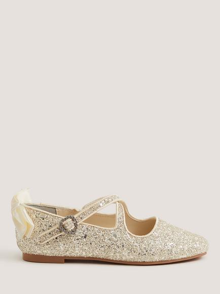 Monsoon Kids' Glitter Ballet Flats, Ivory, Ivory