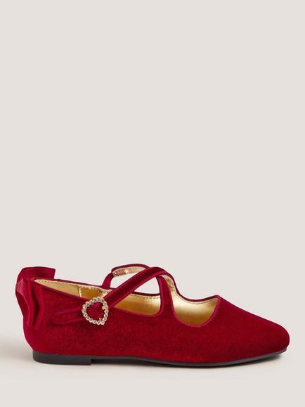 Monsoon Kids' Velvet Mary Jane Ballet Flats, Red, Red