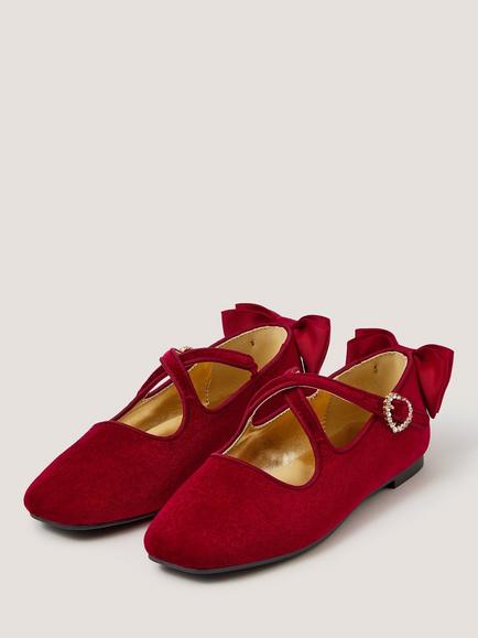 Monsoon Kids' Velvet Mary Jane Ballet Flats, Red - view 2, Red