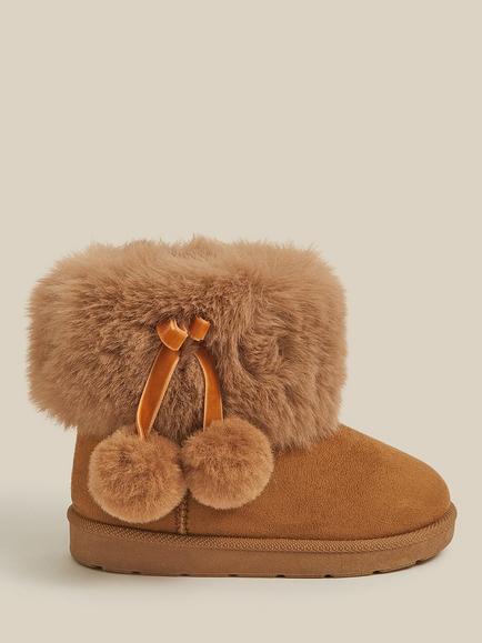 Monsoon Baby Pom Pom Boots, Tan, Tan