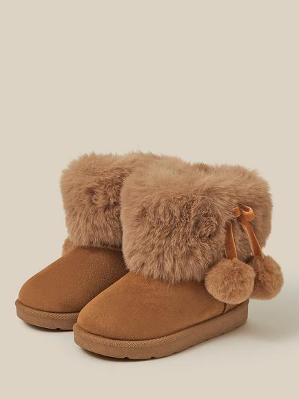 Monsoon Baby Pom Pom Boots, Tan - view 2, Tan