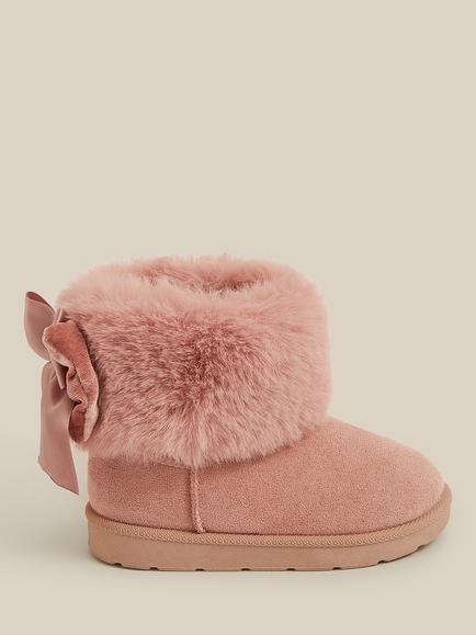 Monsoon Baby Cuff Velvet Bow Boots, Pink, Pink