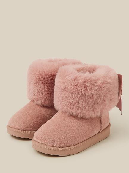 Monsoon Baby Cuff Velvet Bow Boots, Pink - view 2, Pink