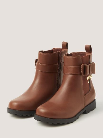 Monsoon Kids' Bow Charm Chelsea Boots, Tan - view 2, Tan