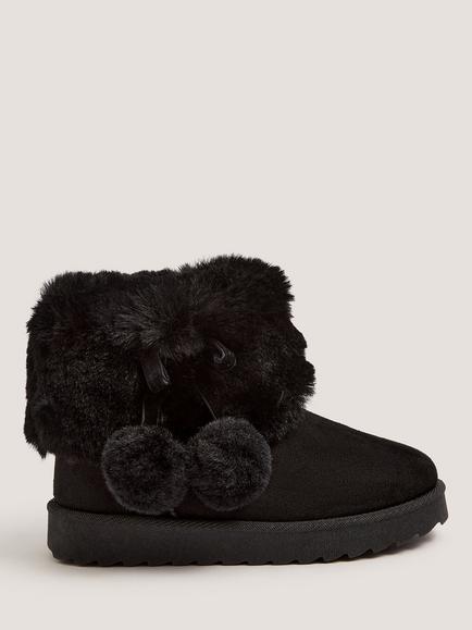 Monsoon Kids' Fluffy Pom-Pom Ankle Boots, Black, Black