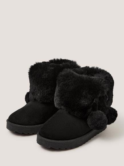 Monsoon Kids' Fluffy Pom-Pom Ankle Boots, Black - view 2, Black