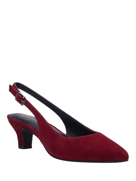 Hush Puppies Nahla Suede Kitten Heel Slingback Court Shoes - view 2, Bordeaux