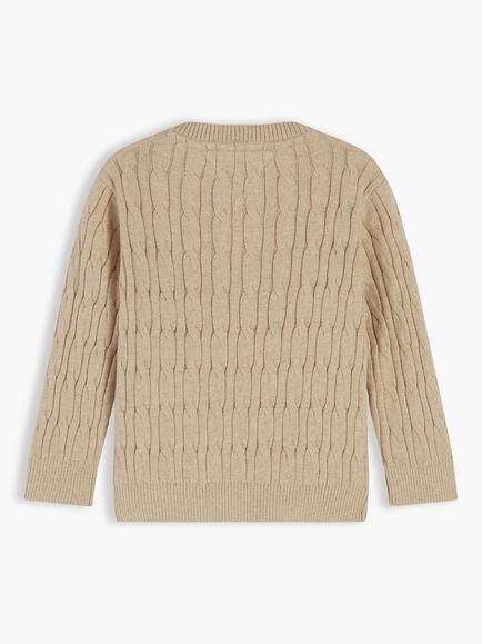 Tommy Hilfiger Kids' Cotton Cable Knit Crew Neck Jumper, Light Brown - view 2, Light Brown