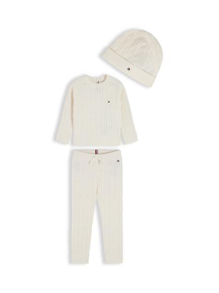 Tommy Hilfiger Baby Cable Knit Jumper, Trousers and Hat Gift Set, Natural, Natural