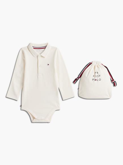 Tommy Hilfiger Baby Long Sleeve Polo Bodysuit, White, White